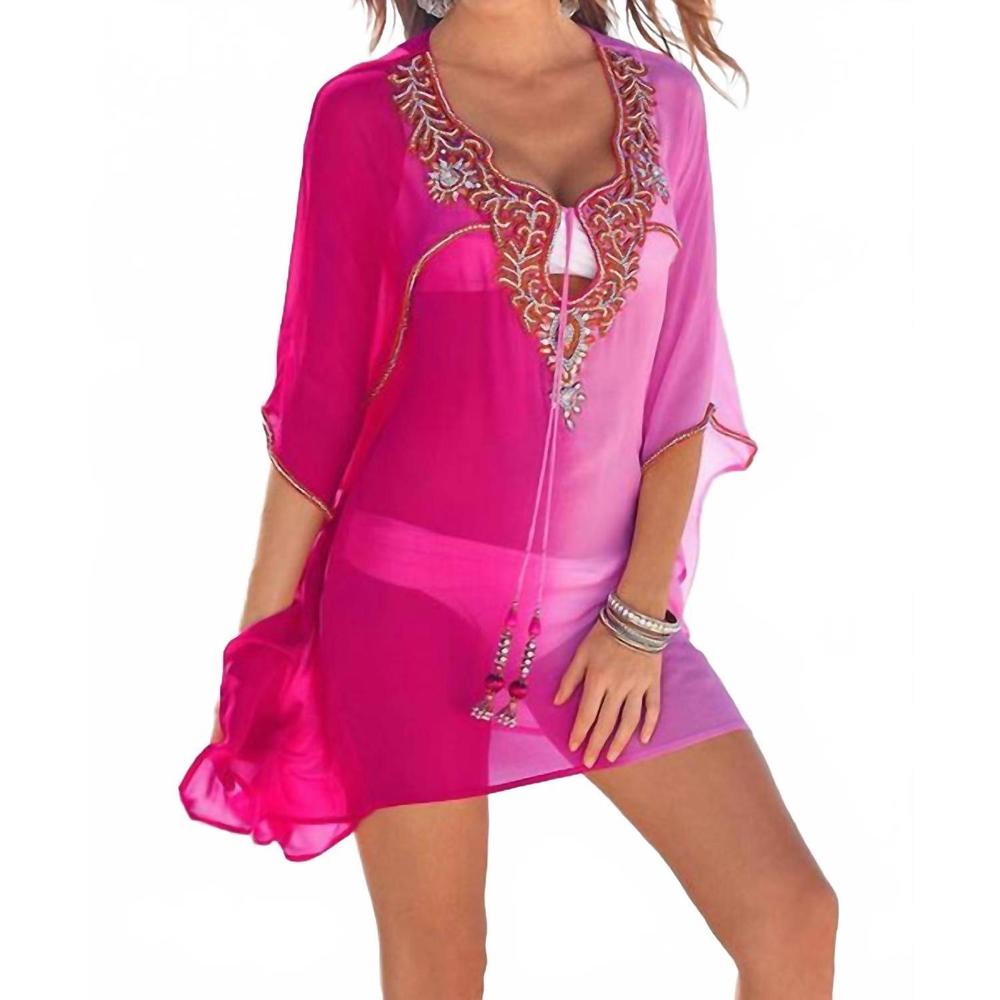 NEW MALIBUTIQUE mid-thigh caftan cover-up in pink ombre